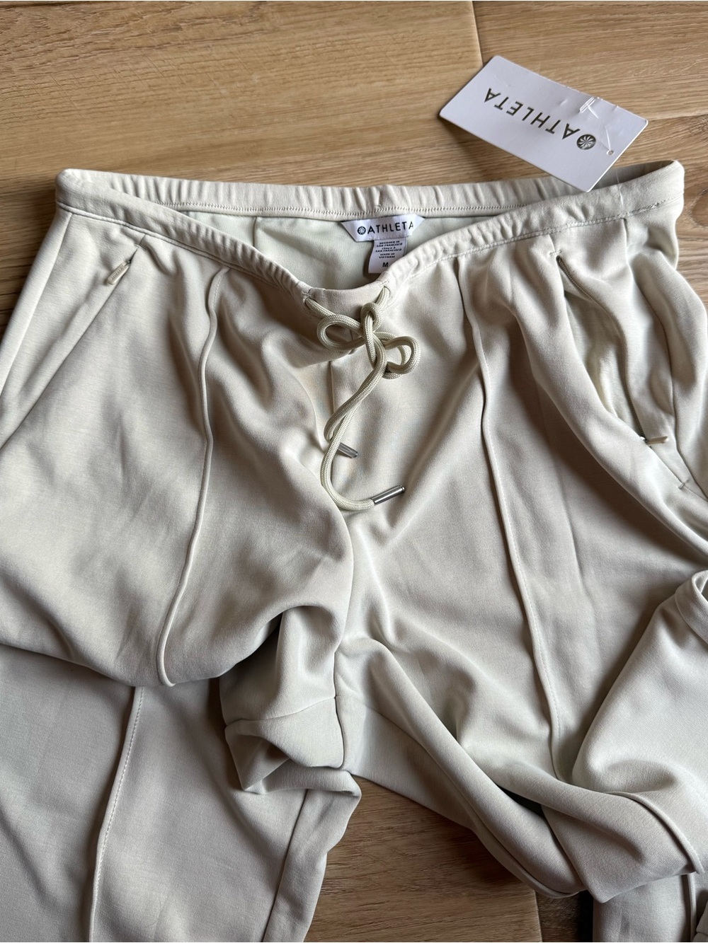 Athleta SeaSoft Pintuck Pant Cream Wide-Leg Drawstring Pants NWT - Picture 5 of 14
